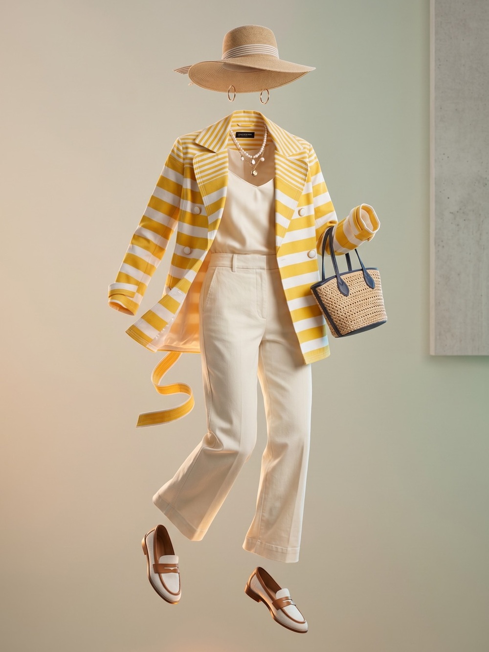 Jones New York Yellow and White Striped Blazer